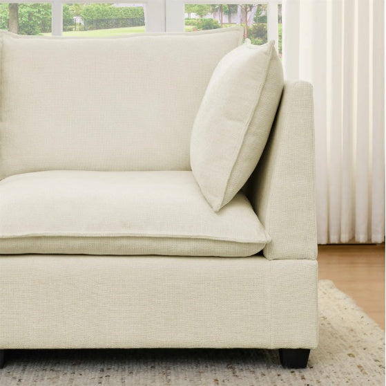 Comfy Cloud Couch Sectional 3 Seat Sofa With 2 Ottoman, Chenille Sofa Sleeper Deep Seat Sofa With Throw Pillows For Living Room Beige White