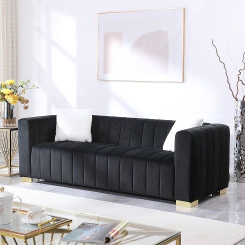 A Modern Channel Sofa Take On A Traditional Chesterfield,Black Color,3 Seater